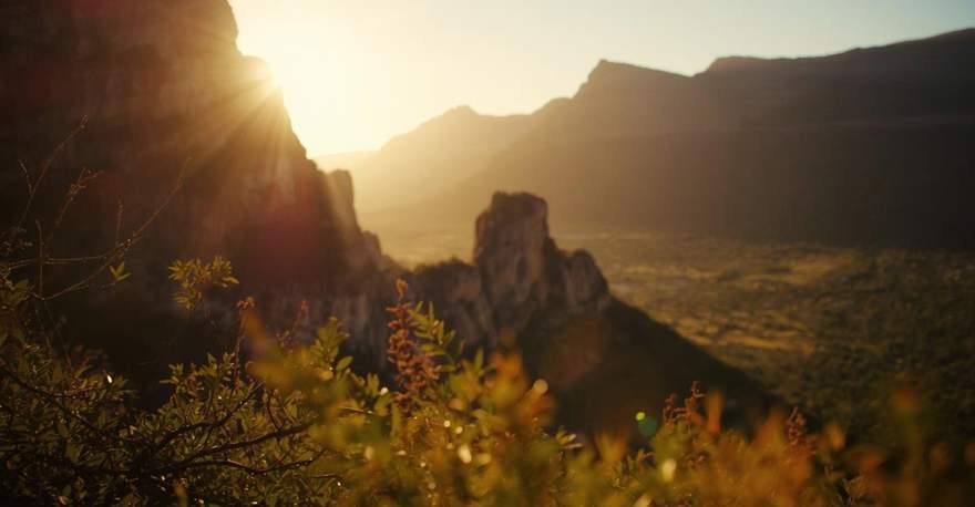 Mountain ranges above the Garden Route catching the last of the evening light